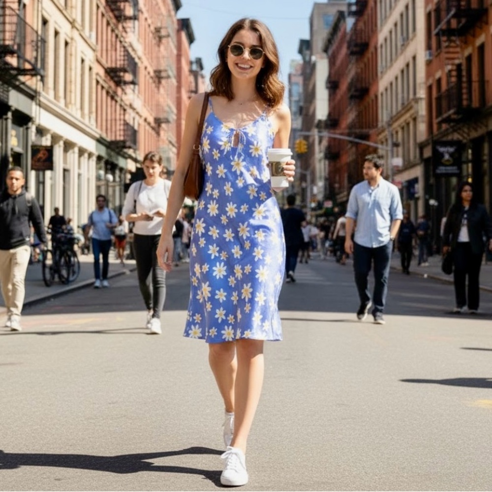 Floral Blue and White Dress